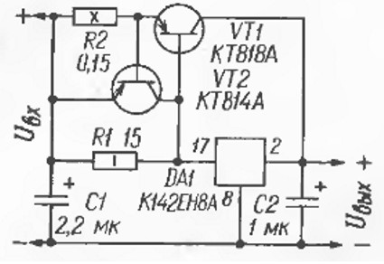 Увеличение мощности микросхемы 142ен схема с защитой от короткого замыкания